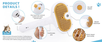 Dog & Cat Steam Brush – Easy Grooming & Hair Removal